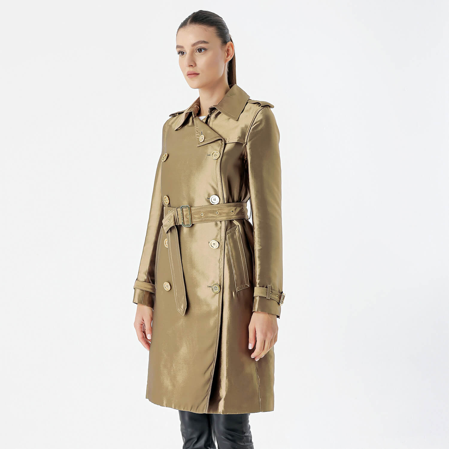 Burberry  - Bronze Shiny Cotton Double Breasted Trenchcoat